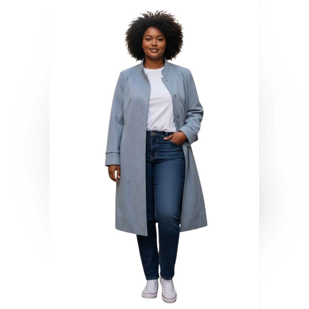 Rare Vintage Ultrasuede Alcantara Light Blue Long Trench Coat, XL/1X